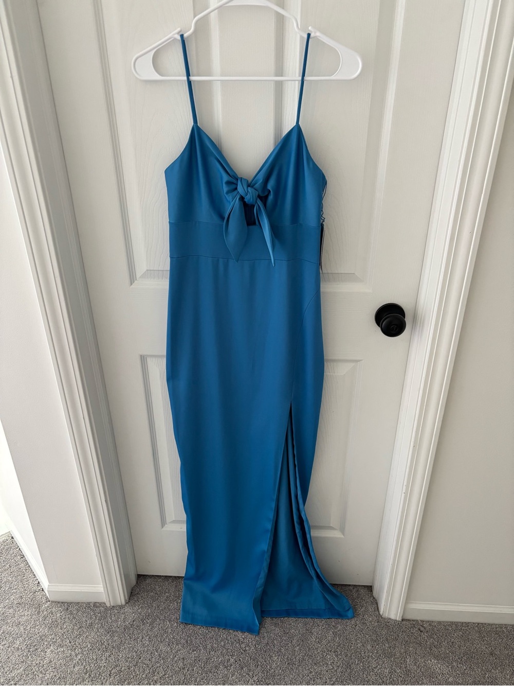 Aidan Mattox Teal Blue Tie-Front Spaghetti Strap Maxi Dress